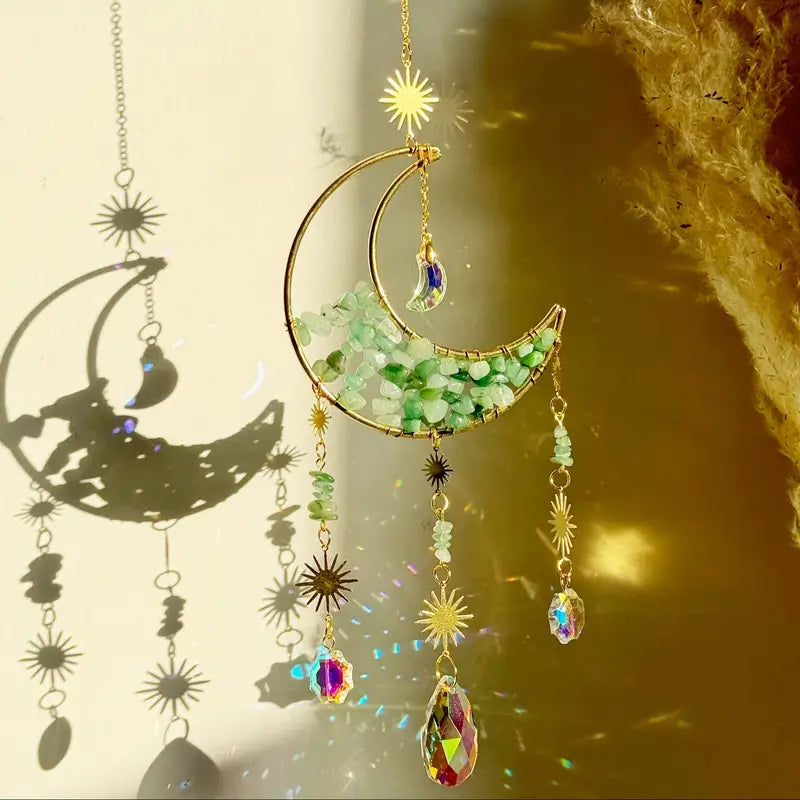 Green Aventurine Crystal Moon Sun Catcher