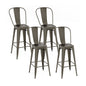 Set of 4 Bar Height Chairs Stackable Metal Bar Stools with Removable Backrest