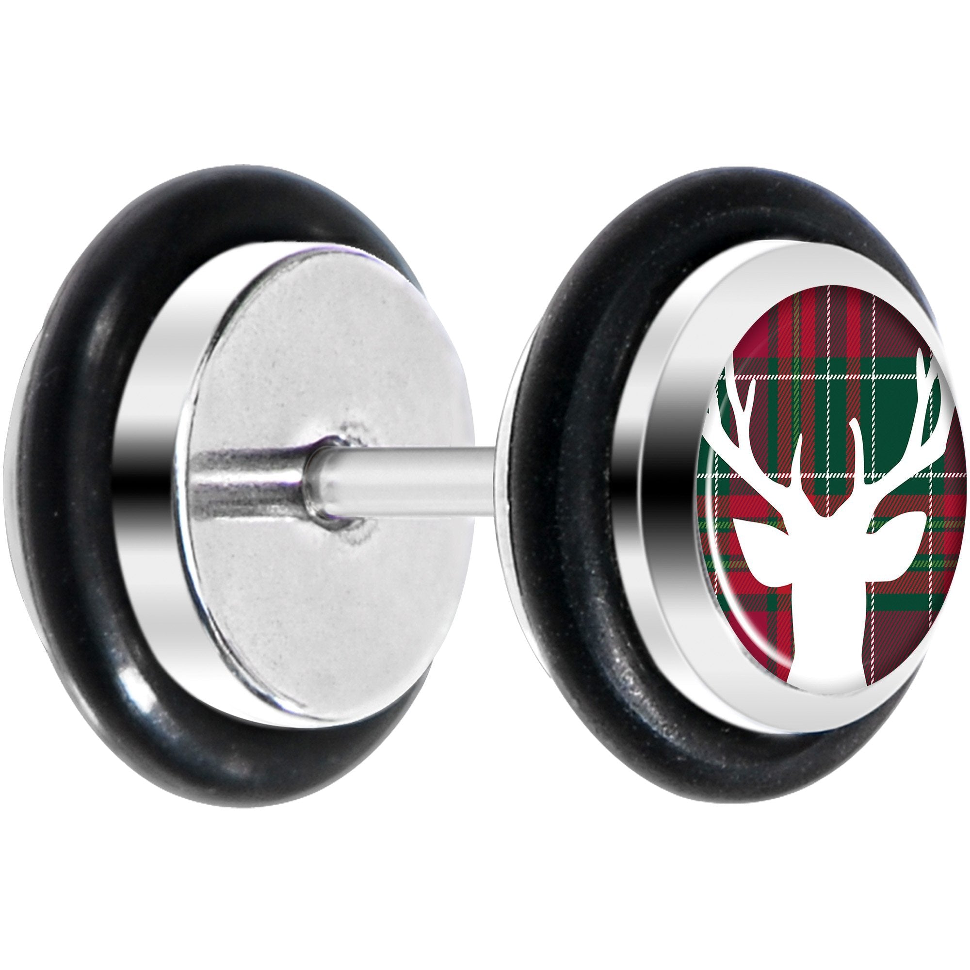 Red Green Plaid Reindeer Cheater Plug Set