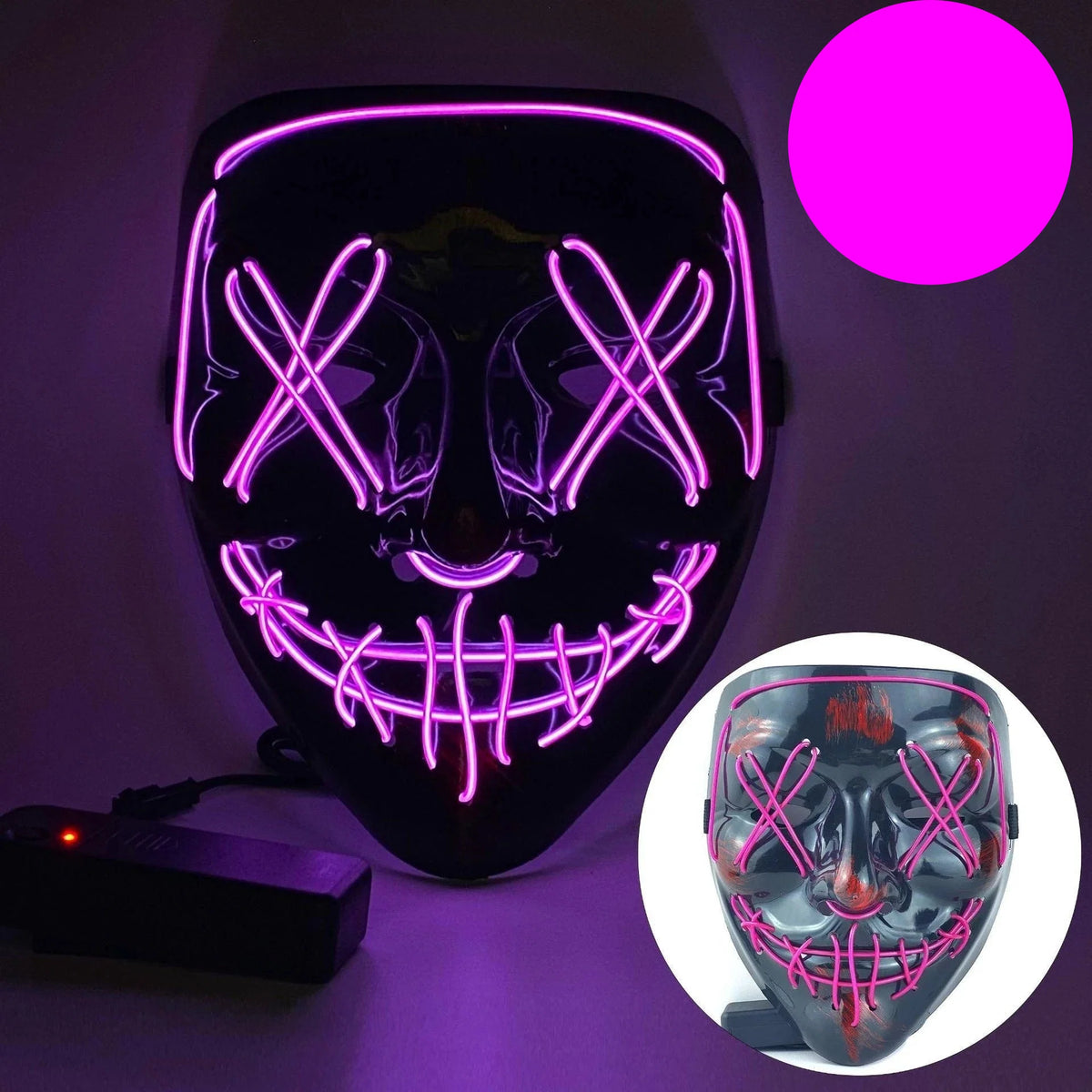 Neon LED Purge Mask | Light-Up Masquerade Party Accessory