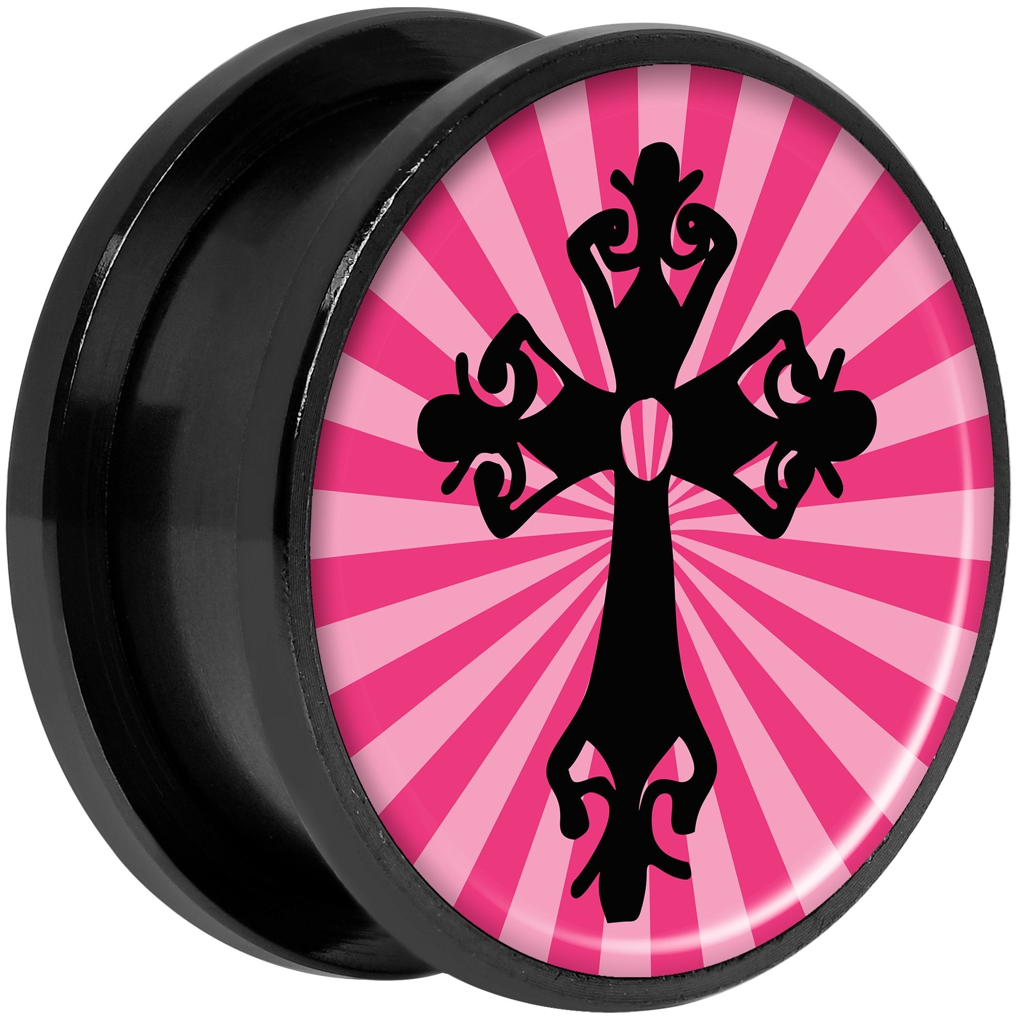 Pink Black Radiant Cross Black Anodized Screw Fit Plug Set 20mm