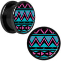 Pink Teal Tribal Print Black Anodized Screw Fit Plug Set 5/8