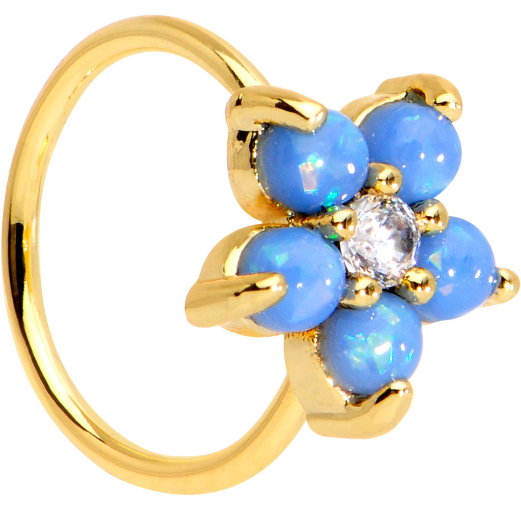 20G Clear CZ Light Blue Faux Opal Gold Tone Flower Circular Ring