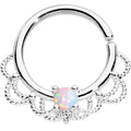 16G 5/16 White Faux Opal Platinum Plated Seamless Circular Ring