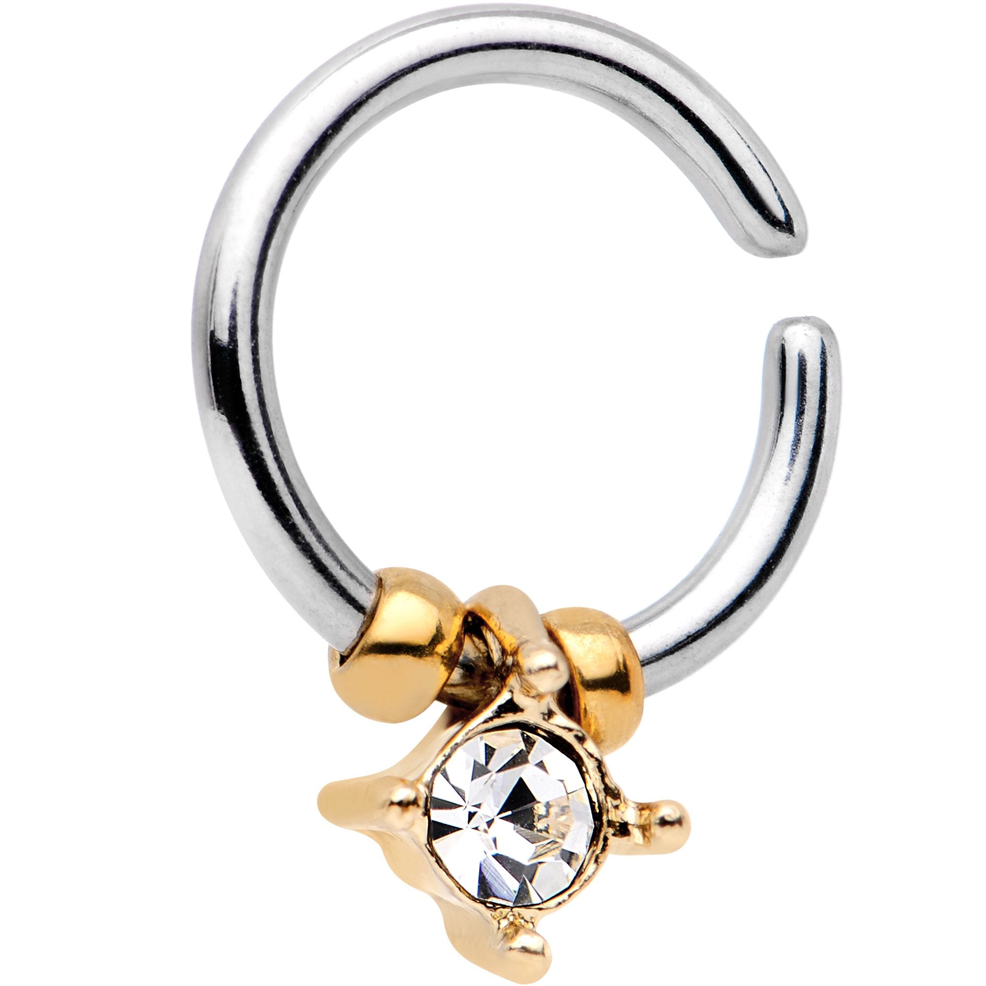 16G Gold Tone Clear Gem Drop Annealed Seamless Circular Ring