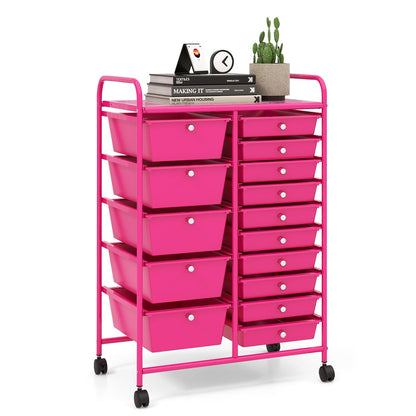 15-Drawer Utility Rolling Cart with Drawers Multi-Use Storage-Icecream Multicolor