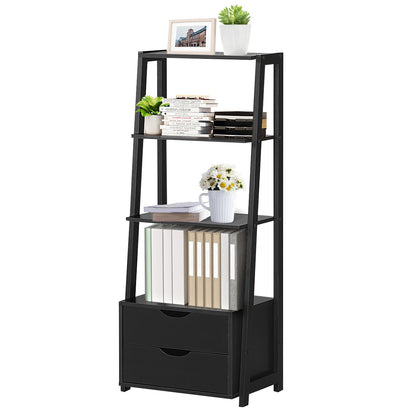 4-Tier Ladder Bookshelf Storage Display with 2 Drawers-White