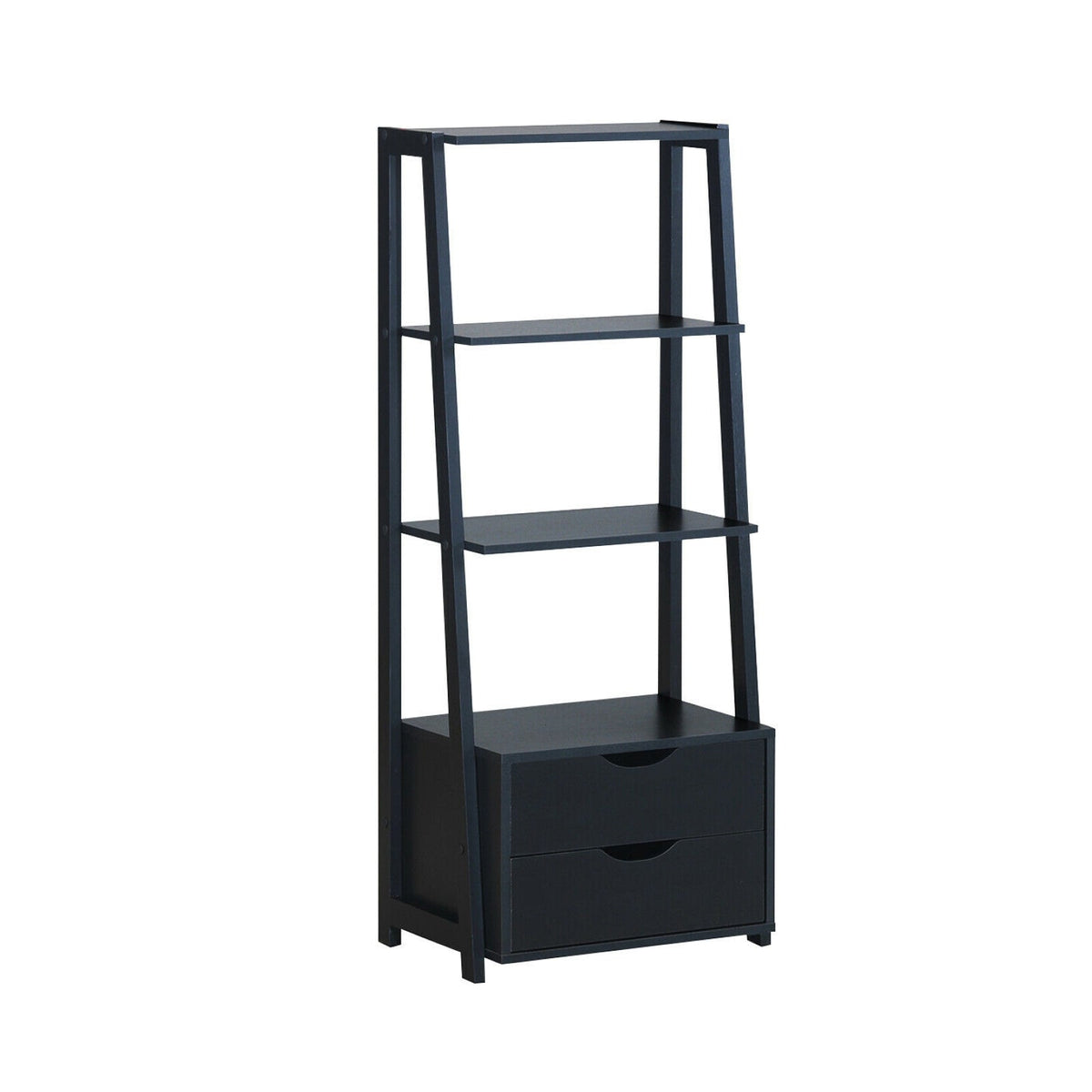 4-Tier Ladder Bookshelf Storage Display with 2 Drawers-White