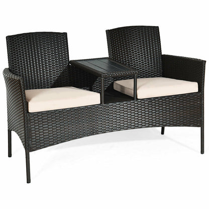 Modern Patio Conversation Set with Built-in Coffee Table and Cushions
