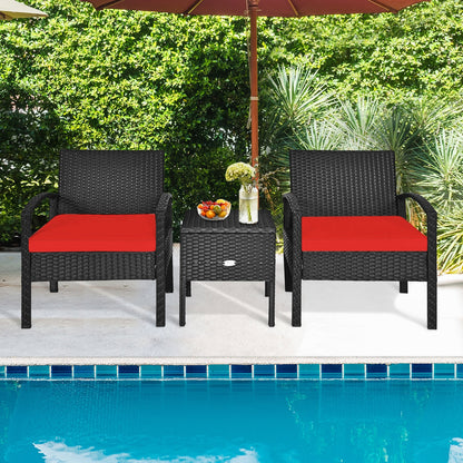 3 Piece PE Rattan Wicker Sofa Set with Washable and Removable Cushion for Patio