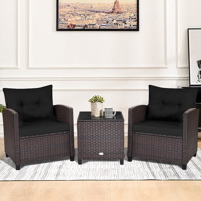 3 Pcs Patio Rattan Furniture Set Cushioned Conversation Set Coffee Table-Beige