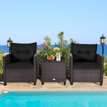 3 Pcs Patio Rattan Furniture Set Cushioned Conversation Set Coffee Table-Beige