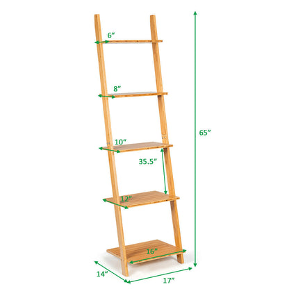 5-Tier Modern Bamboo Wall-Leaning Display Ladder Bookshelf