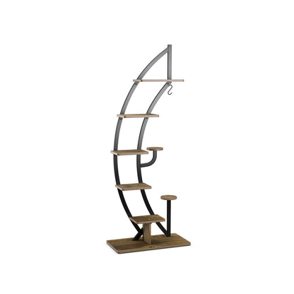 6-Tier 9 Potted Metal Plant Stand Holder Display Shelf with Hook-White