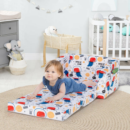 2-in-1 Convertible Kids Sofa with Velvet Fabric-White