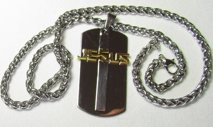 Jesus Cross Dog Tag Necklace for Men Silver Gold Cross of Jesus Cut Out Pendant Stainless Steel Mens Boys Christian Jewelry jewellery