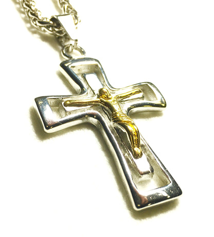 Silver and Gold Cross Crucifix Necklace Gothic Men Waterproof Stainless Steel 2 Color Chain Jesus Catholic Orthodox Crucifix