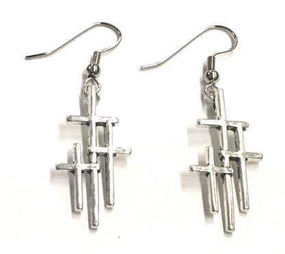 3 crosses earrings silver triple cross vintage style for women