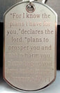 Jeremiah 29:11 Dog Tag Necklace Raised Lettering For I know the Plans I have for you Dog Tag Silver Gold Chain INRI Pendant Prayer Jewelry