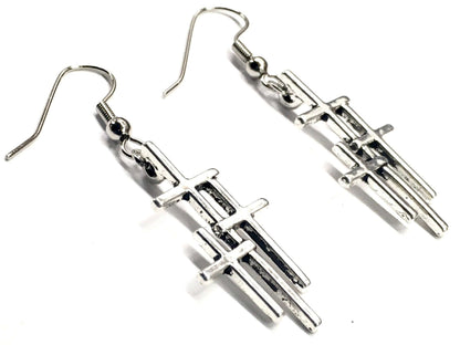 3 crosses earrings silver triple cross vintage style for women