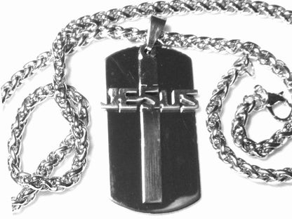 Jesus Cross Dog Tag Necklace for Men Silver Gold Cross of Jesus Cut Out Pendant Stainless Steel Mens Boys Christian Jewelry jewellery