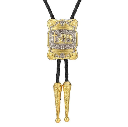Western Cowboy Cross and Horse Bolo Tie crucifix necklace silver gold Black Draw String suit tie Cord Square Dance Western Wear belt buckle
