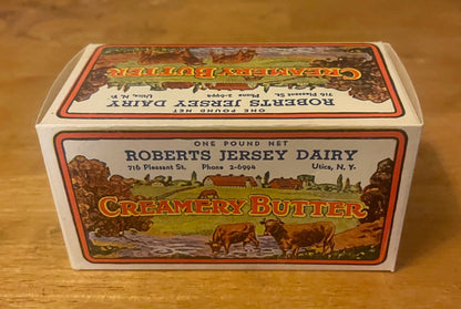 Vintage Roberts Jersey Dairy Creamery Butter Box 🐄 NOS 1930s–40s Utica, NY Pastoral Print