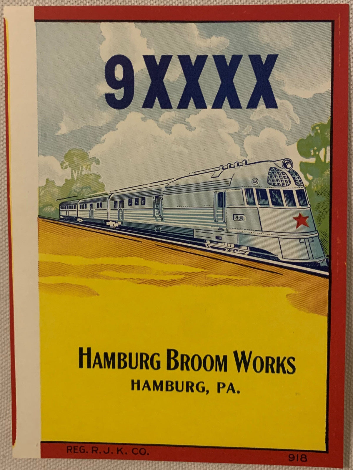Vintage 9XXXX Streamliner Train Broom Label NOS 1930s 1940s Hamburg PA Railroad Art Deco Locomotive Advertising Paper Ephemera 🚂