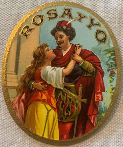 Antique Rosa Y Yo Cigar Label 🏷️ Embossed Victorian Romantic Couple NOS Gold Lithograph 1890s-1900s