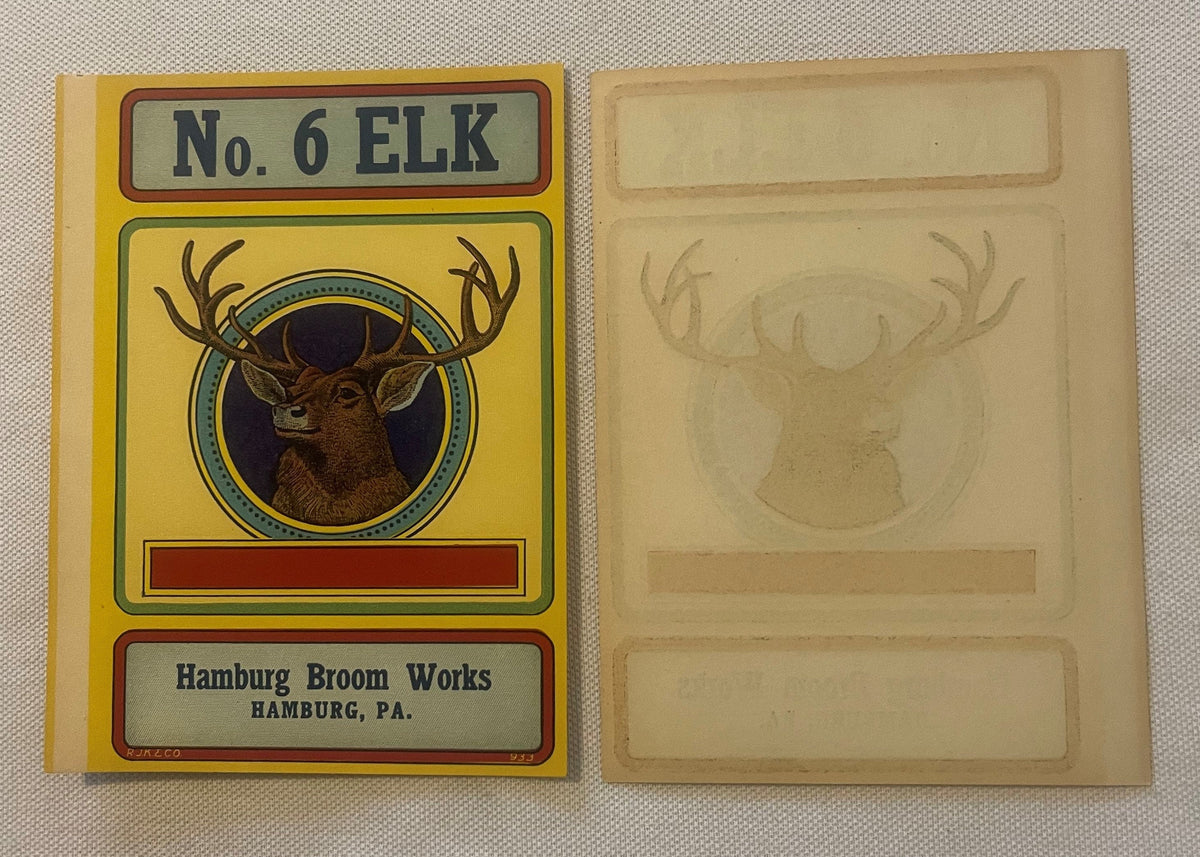 Antique No 6 Elk Broom Label Hamburg Broom Works Hamburg Pennsylvania NOS 1920s Buck Chromolithograph New Old Stock 🧹