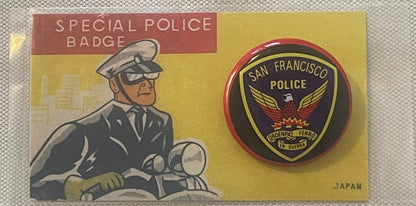 Vintage 1950s San Francisco Special Police Badge Tin Litho Button Pin New Old Stock Japan Original Card Collectible 🥃