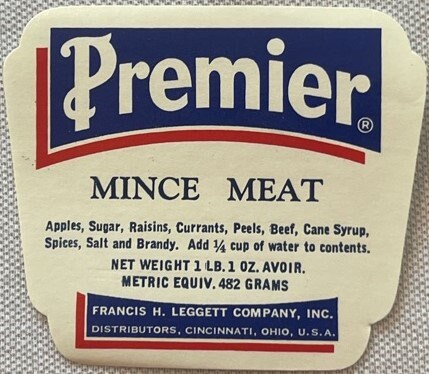 Antique Premier Mince Meat Can Label 🏷️ Francis H. Leggett Cincinnati Ohio NOS 1910s–1920s