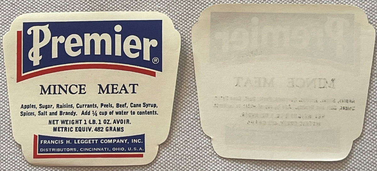 Antique Premier Mince Meat Can Label 🏷️ Francis H. Leggett Cincinnati Ohio NOS 1910s–1920s