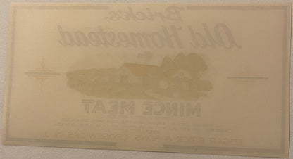 Antique Brick's Old Homestead Mince Meat Label 🏚️ LARGE RECTANGULAR Farm Scene, Edgar Brick & Sons NJ, NOS 1920s