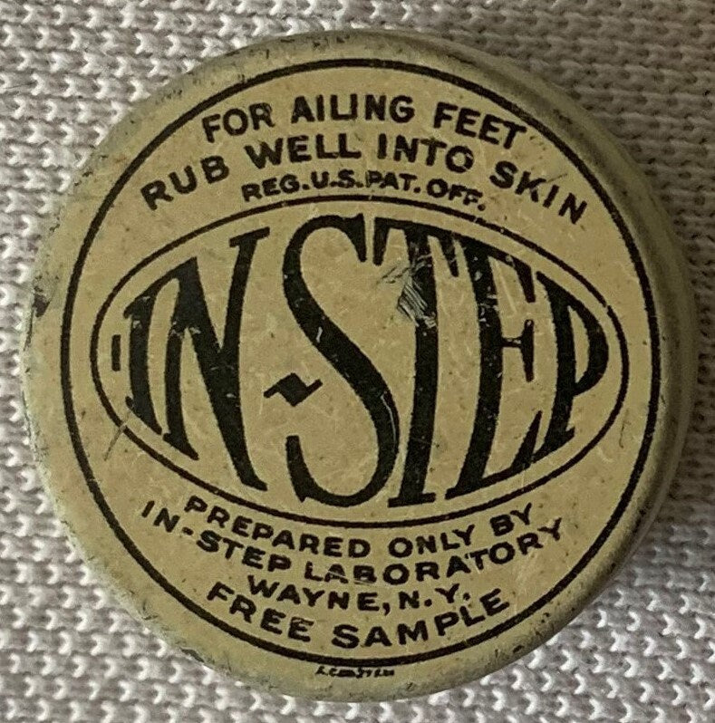 Antique 1910s In-Step Foot Remedy Free Sample Tin In-Step Laboratory Wayne NY Small Apothecary Medicine Tin 2.5 Inch 🥫