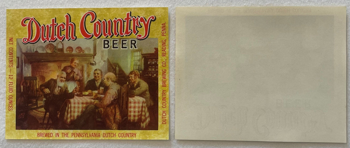 Vintage Dutch Country Beer Label 🍺 Old Reading Brewery Reading PA NOS 1960s Pennsylvania Dutch Breweriana