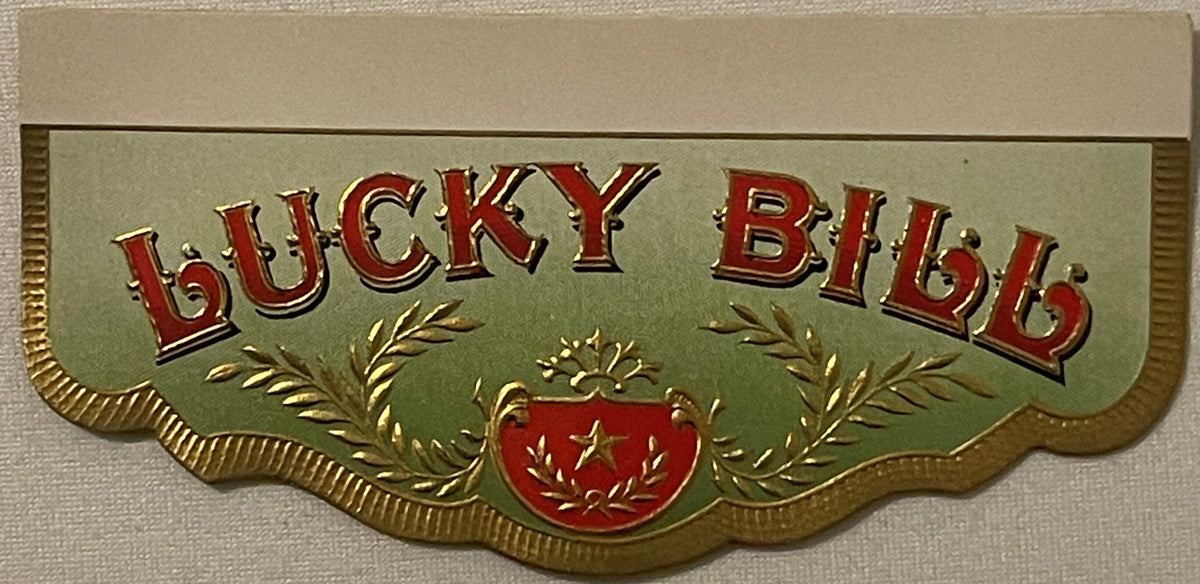 Antique Lucky Bill 🍀 Gold Embossed Cigar Box Back Flap Label NOS 1900s Green Red Victorian