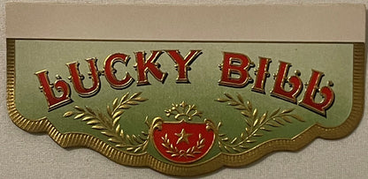 Antique Lucky Bill 🍀 Gold Embossed Cigar Box Back Flap Label NOS 1900s Green Red Victorian