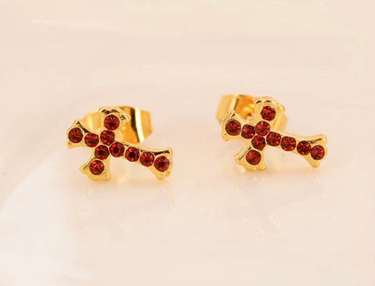 Gold Cross Earrings with Red Colored CZ for Women Weddings Bridesmaid