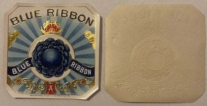 Antique Blue Ribbon Cigar Box Label 🎀 M.H. Sevis & Son Springvale PA, Gold Embossed Prize Rosette, Lions Crest NOS