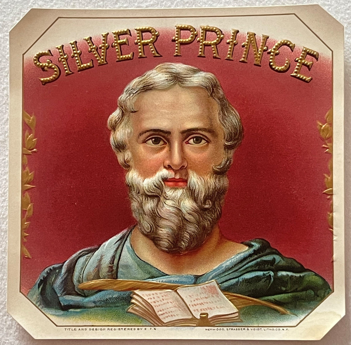 Antique Silver Prince Cigar Box Label Embossed Chromolithograph Heywood Strasser Voigt New Old Stock NOS circa 1910 🚬