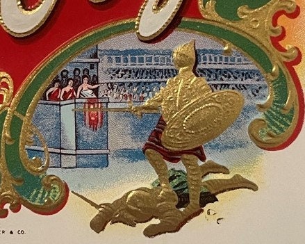Antique Victory Cigar Label 🏛️ Embossed Roman Gladiator NOS 1900s–1920s W.C. Frutiger & Co. 🥇