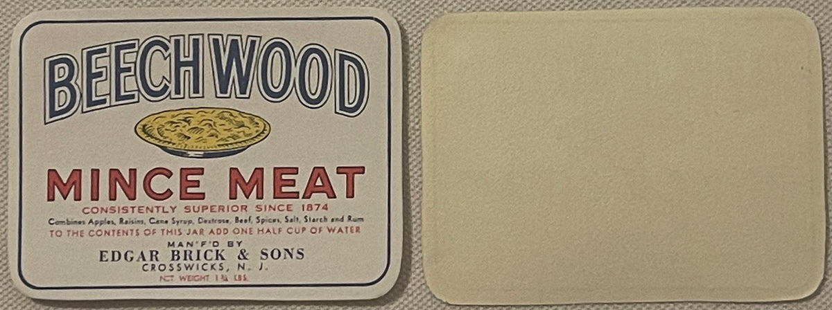 Antique Brick's Beechwood Mince Meat Label 🥧 Edgar Brick & Sons Crosswicks NJ NOS Pie Litho 1910s–1930s