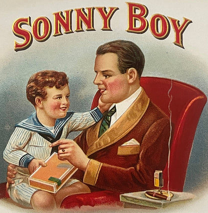 Antique Vintage 1900s - 1920s Large Sonny Boy Embossed Cigar Label, Historic! 🚬