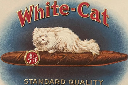 Antique White-Cat 🐱 Cigar Box Label 1920s Embossed Gold Chromolithograph Vintage Tobacco Art