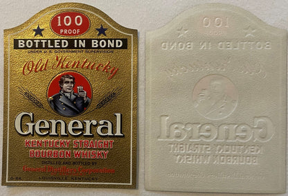 Rare Vintage 1930s Embossed General Old Kentucky Bourbon Whiskey Label Louisville Bottled in Bond 100 Proof 📜
