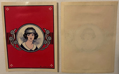 Antique Maid Broom Label 🧹 NOS 1910s-1920s Red Portrait Litho #32 Kitchen Wall Art