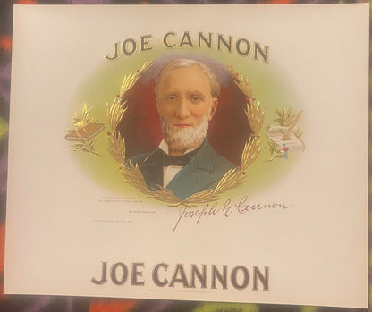 Antique Joe Cannon Cigar Box Inner Label Chromolithograph NOS W J Neff Co Political Speaker 1903-1915 🚬