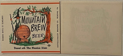 Vintage 1960s Mountain Brew Beer Label 🍺 Hatfield-McCoy Brewing Co — Reading, PA NOS Breweriana