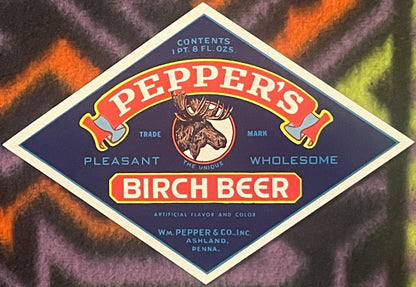 Vintage 1940s Pepper's Birch Beer Bottle Labels 🫙 Wm. Pepper & Co. Ashland PA Navy Blue Diamond